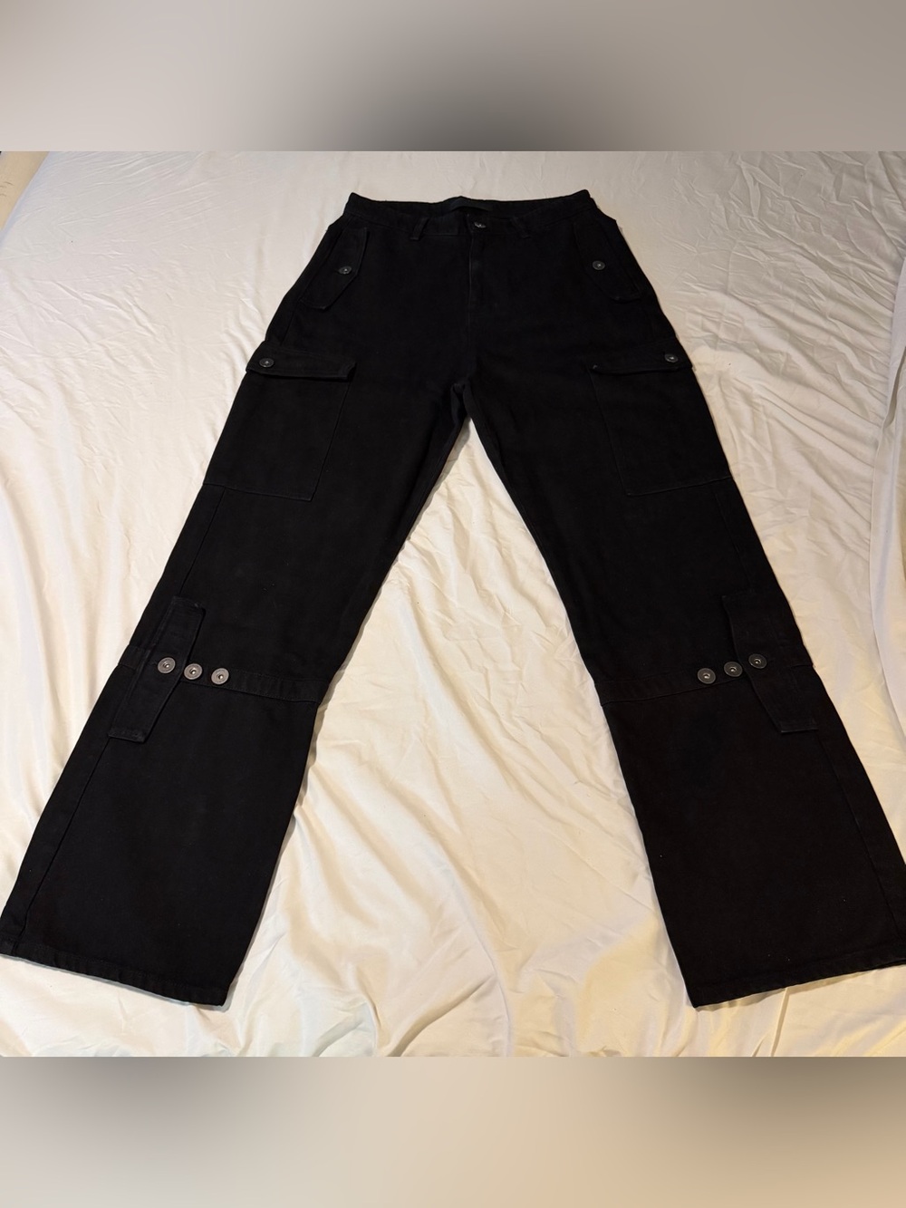 Men's Black Cargo Pants with Button-Detail Pockets